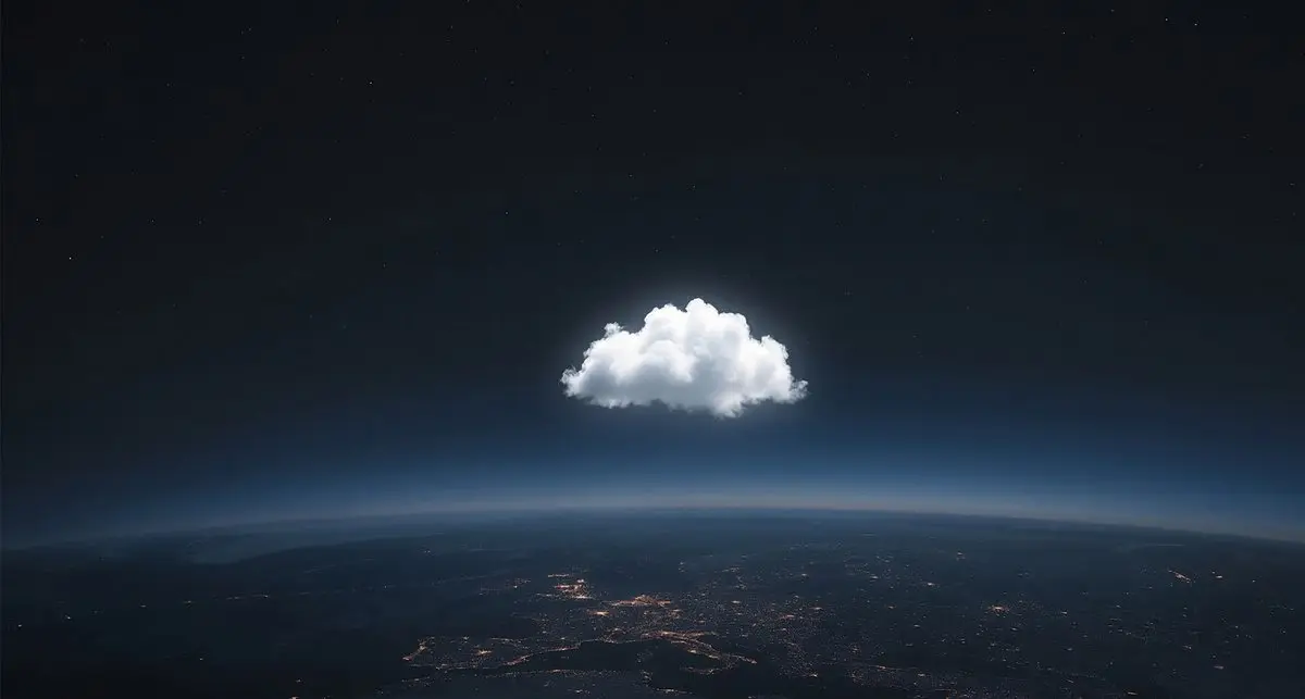 Bright cloud floating in a dark sky above earth — Microsoft 365 cloud migration